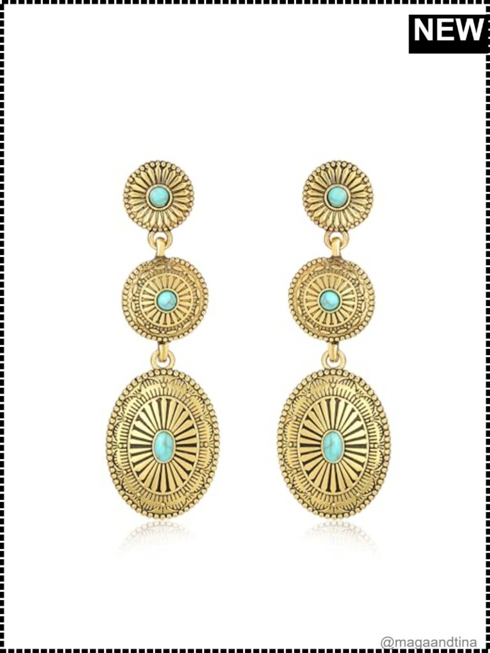 Western Concho Dangle Earrings Turquoise Boho Vintage Drop Stud